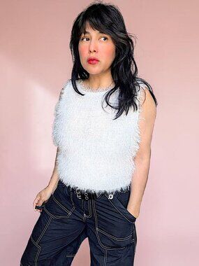 Georgiou Studio VTG 90's made in Hong Kong  shaggy furry fairy angelic white top